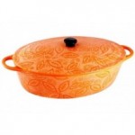 Cratita orange din ceramica ovala cu capac 1.3 L VABENE